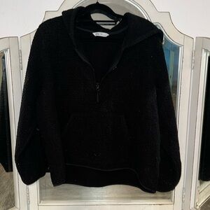 Half zip pullover with hood and pocket